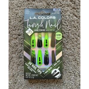 L.A. Colors Lavish Nails Black and Green Halloween Long Coffin Shape Fake Nails